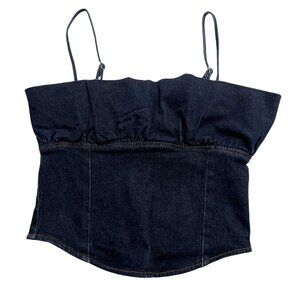 Meshki Cecilia Frill Corset in Indigo Blue Denim